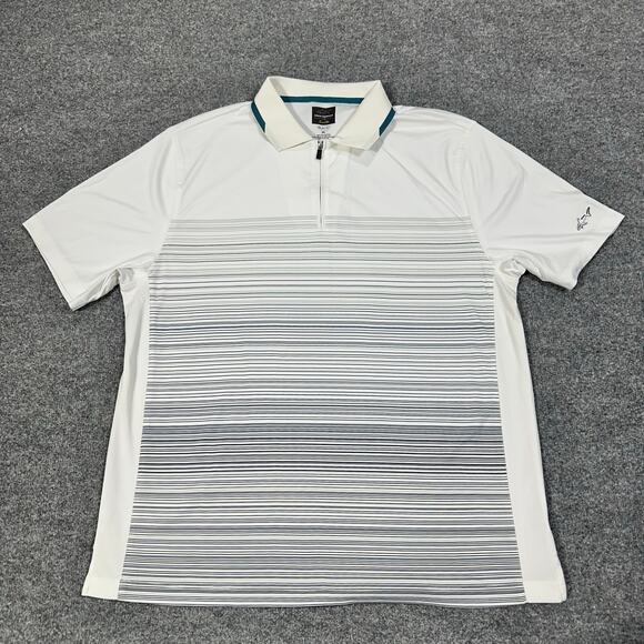 Greg Norman Tasso Elba PlayDry White Striped Quarter Zip Polo Shirt Size XL - Picture 1 of 7